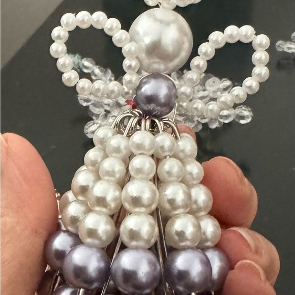 Handmade Christmas ornaments set of 7: 3 angels & 4 stars beaded pearled white - Picture 13 of 16